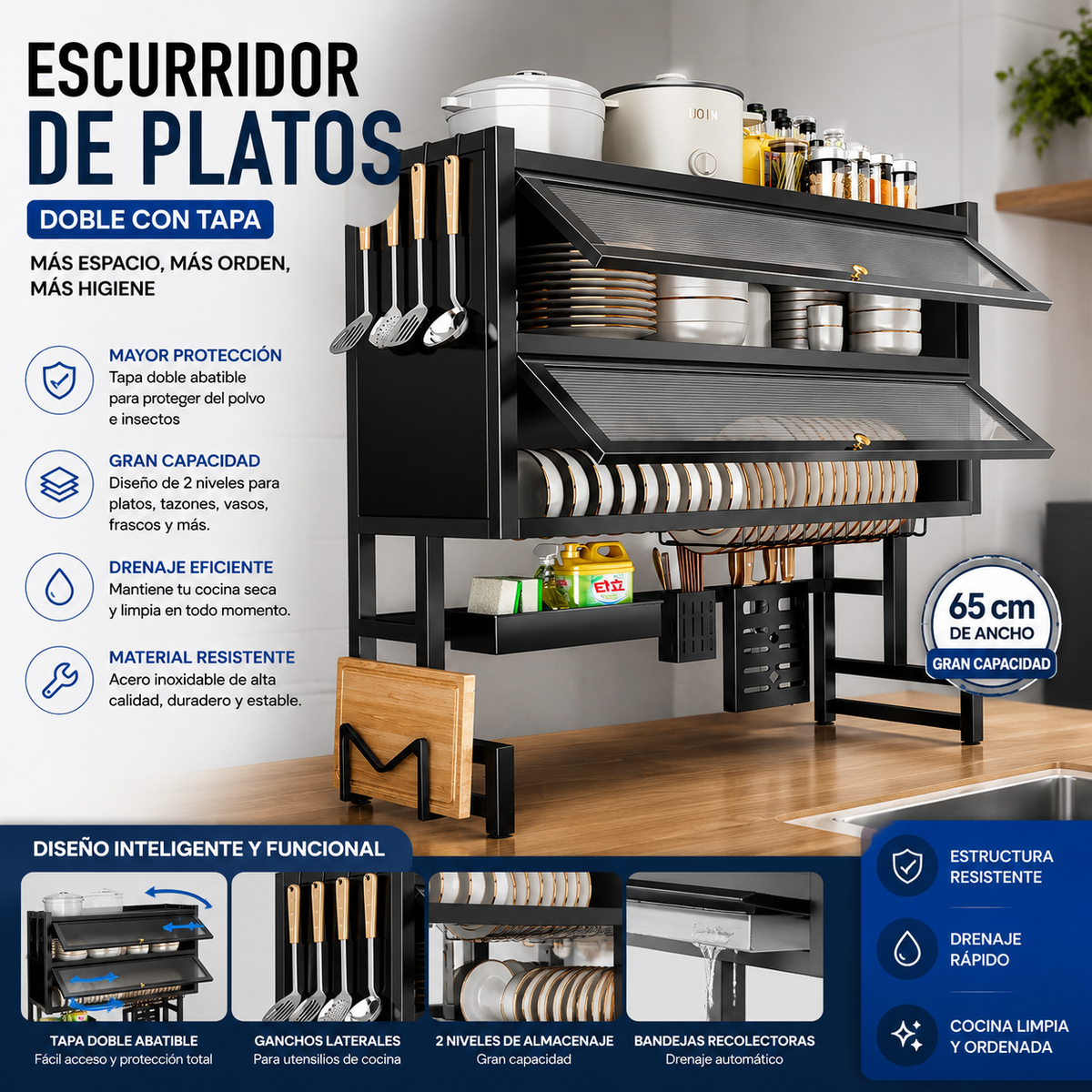 Escurridor de Platos con dos Tapas
