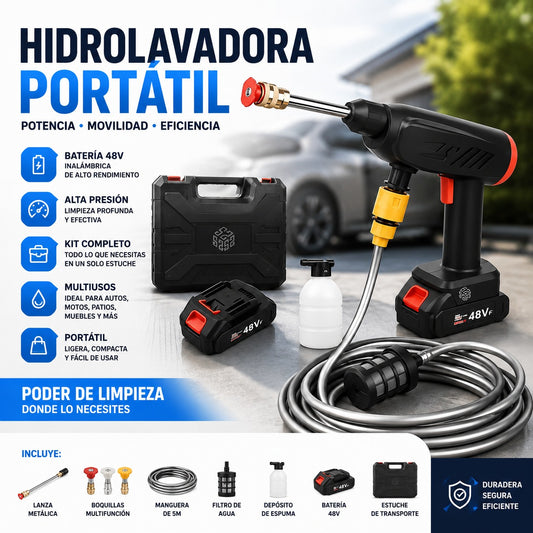 Hidrolavadora Inalámbrica 48  Potente Lavado Carro Moto Casa